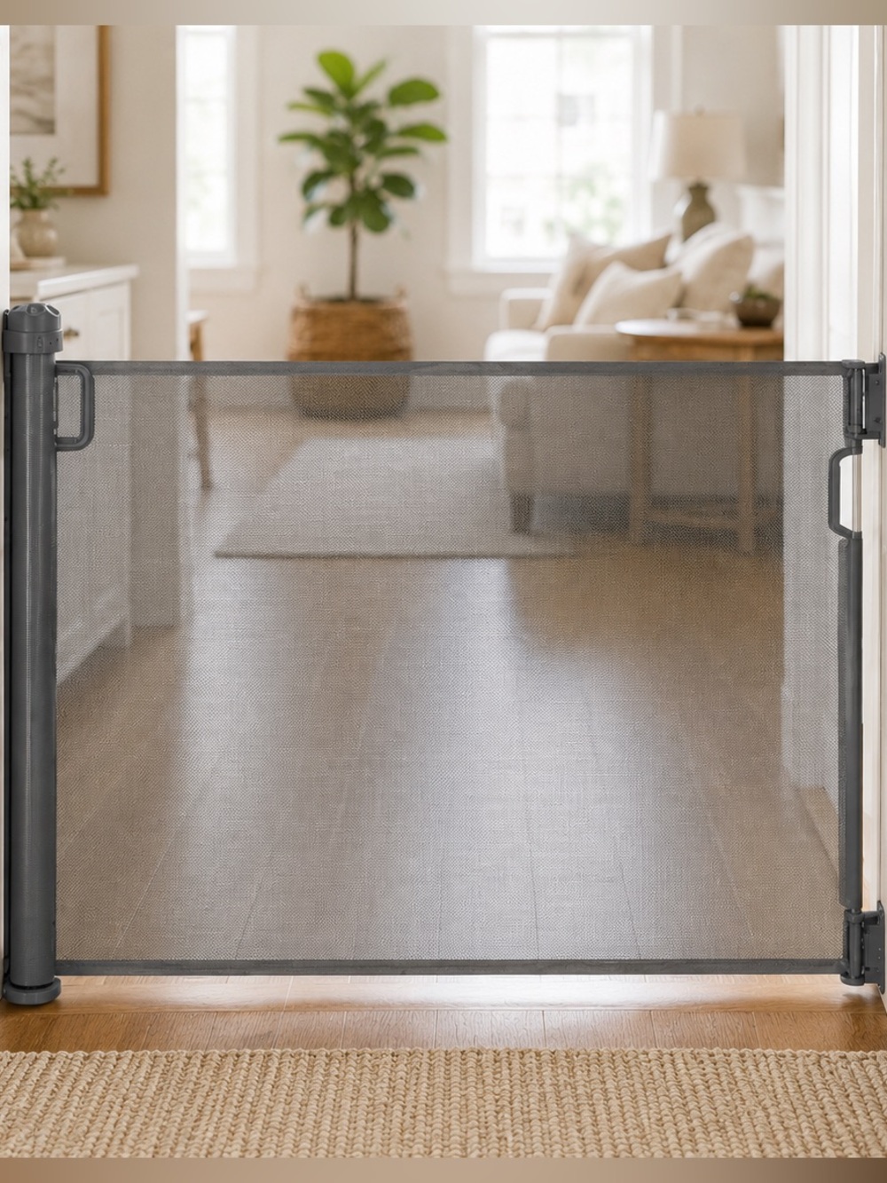 Regalo Retractable Baby Pet Safety Gate Gray Mesh 50” Wide 30” Tall